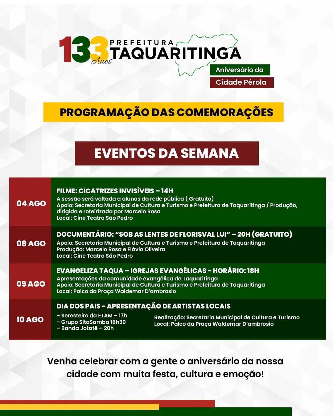 
  ANIVERSÁRIO DA CIDADE – PROGRAMAÇÃO