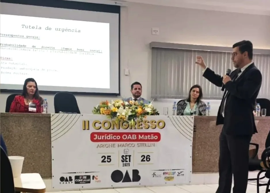 
  Advogado taquaritinguense Gustavo Schneider Nunes palestra em congresso jurídico da OAB Matão