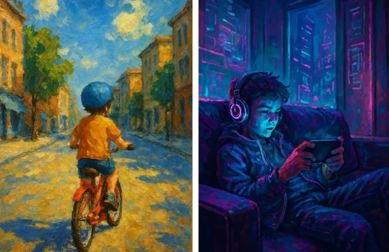 Entre a bicicleta e o celular