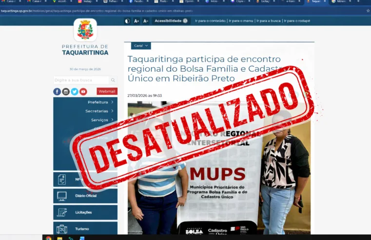 Site da Prefeitura de Taquaritinga expõe falhas graves de atualização