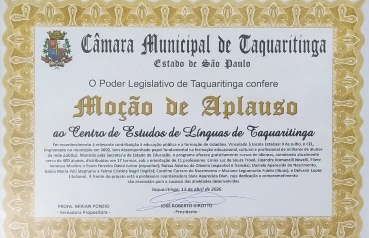 Câmara de Taquaritinga homenageia CEL pelos 24 anos de atuação