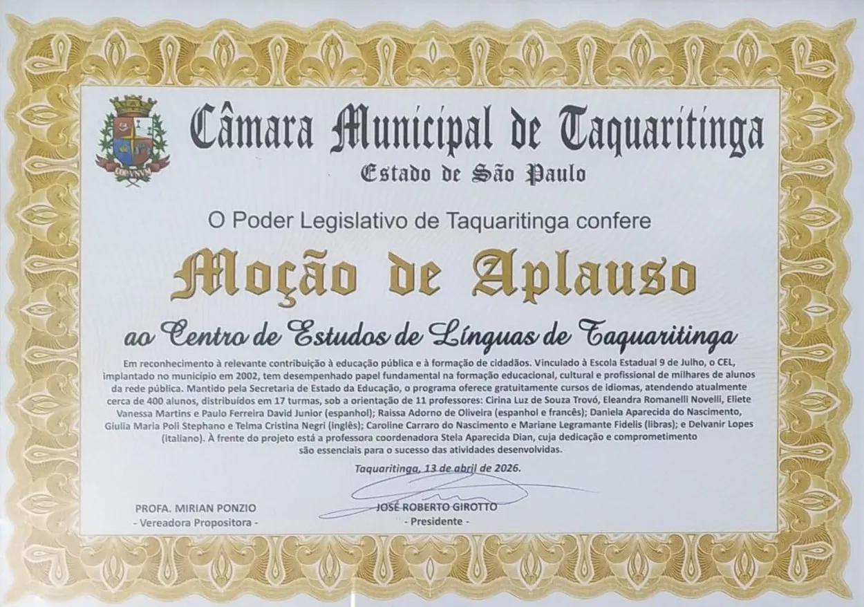 
  Câmara de Taquaritinga homenageia CEL pelos 24 anos de atuação